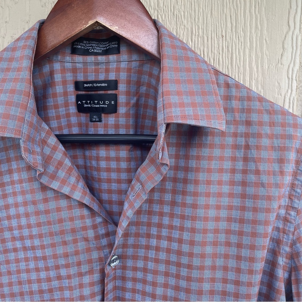 Attitude - Men's Checkered Shirt - Blue and Orange-ish
